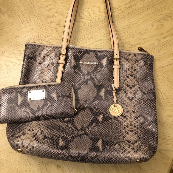 Michael Kors Handbags - Michael Kors Snakeskin Handbag And Wallet